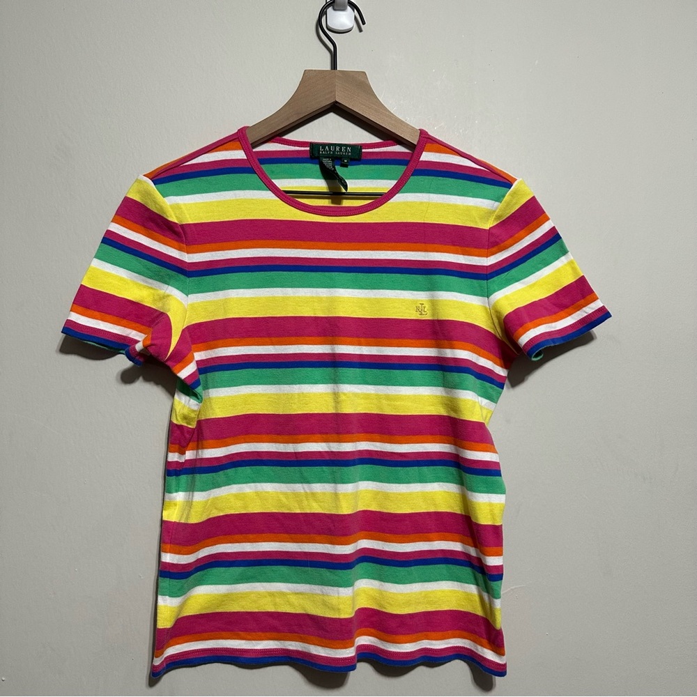 Lauren RalphLauren Colorful Striped Shirt Women’s Cotton Gold Embroidered Medium